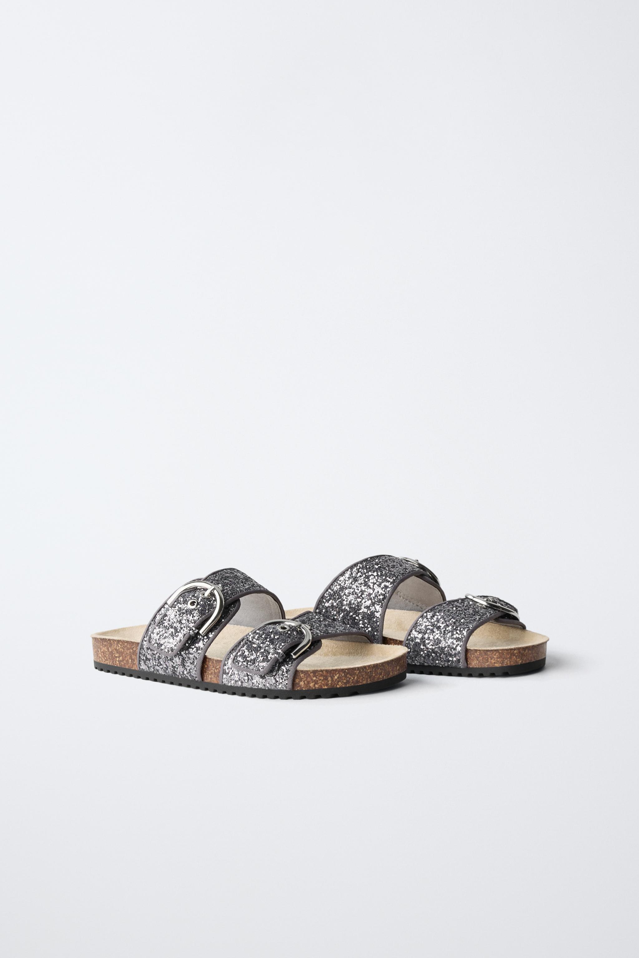 GLITTER BUCKLE SANDALS — Silver