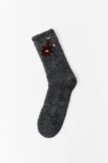 ZEĶES AR ZIEDU IZŠUVUMIEM - Pelēks no Zara