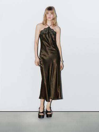 Vestido lencero satinado - Studio - Marrón de Zara - Imagen 0