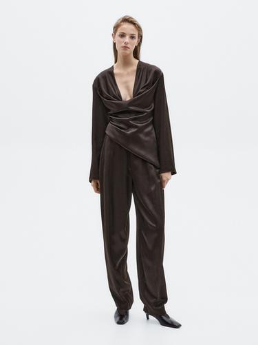 Zara Satin balloon fit trousers - LIMITED - Chocolate - Image 0