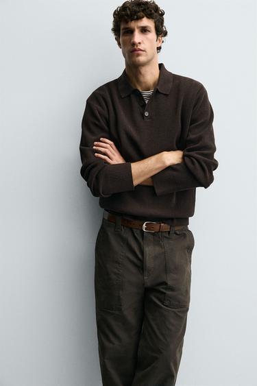 POLO EN MAILLE CHENILLE - Chocolat de Zara - Image 5