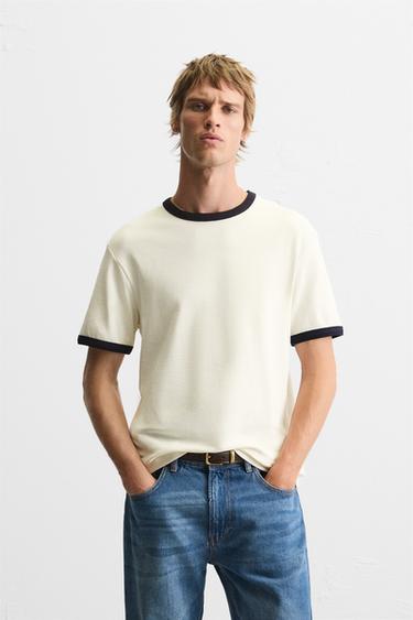 BASIC CONTRAST RIB T-SHIRT - Oyster-white by Zara