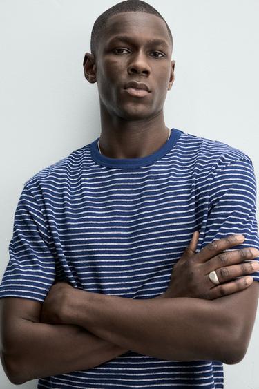 JACQUARD STRIPED T-SHIRT - Blue/White by Zara - Image 4