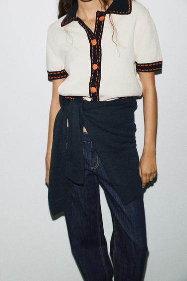 TRICOT JAS MET SIERSTIKSEL EN KORTE MOUWEN - Ecru van Zara