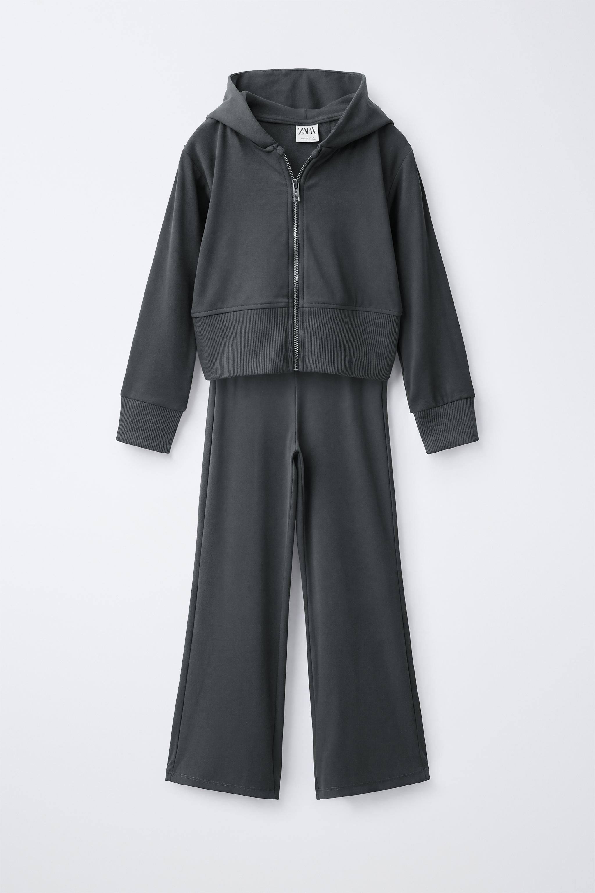 SOLID HOODIE AND FLARE PANTS SET — Anthracite grey