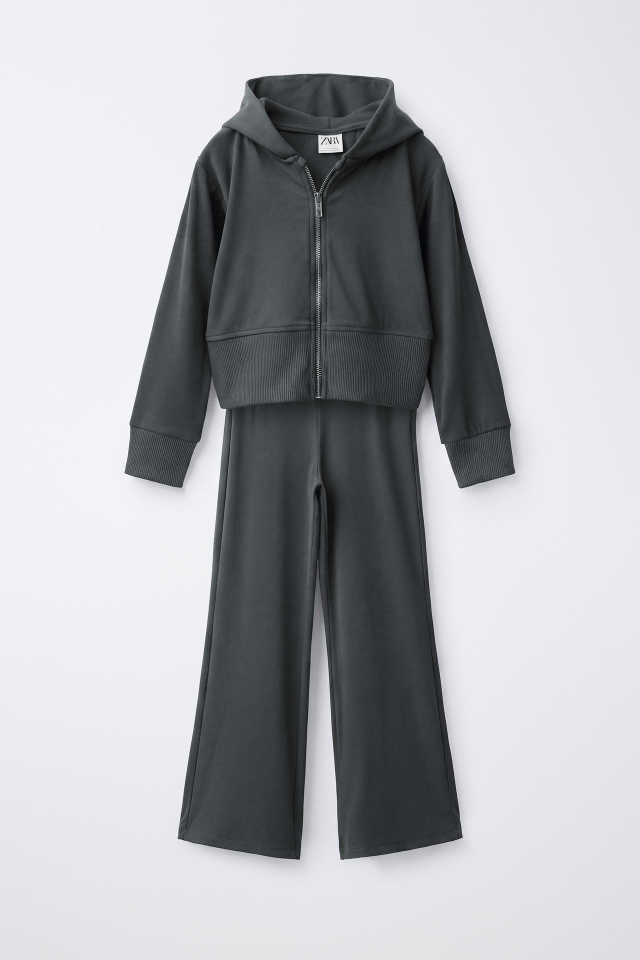 SOLID HOODIE AND FLARE PANTS SET — Anthracite grey