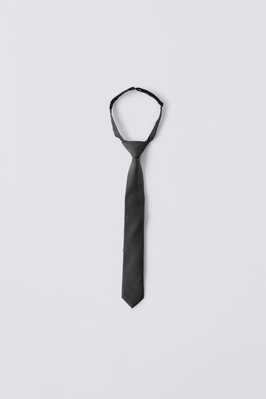 Zara POLKA DOT PRINT TIE - Gray - Image 0