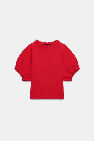 Zara RUCHED KNIT TOP - Red
