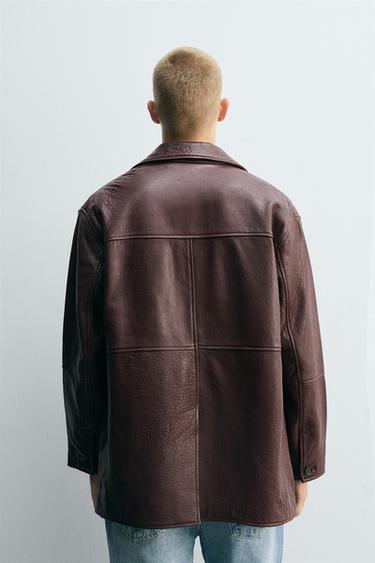 TEXTURED LEATHER JACKET - Burgundy by Zara - Image 2
