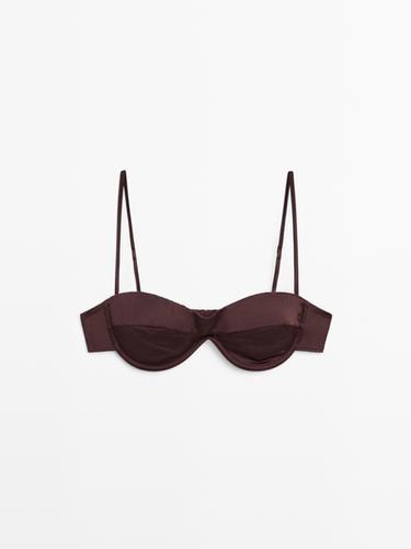 Bandeau top with underwire and seam detail — Mink marl 1