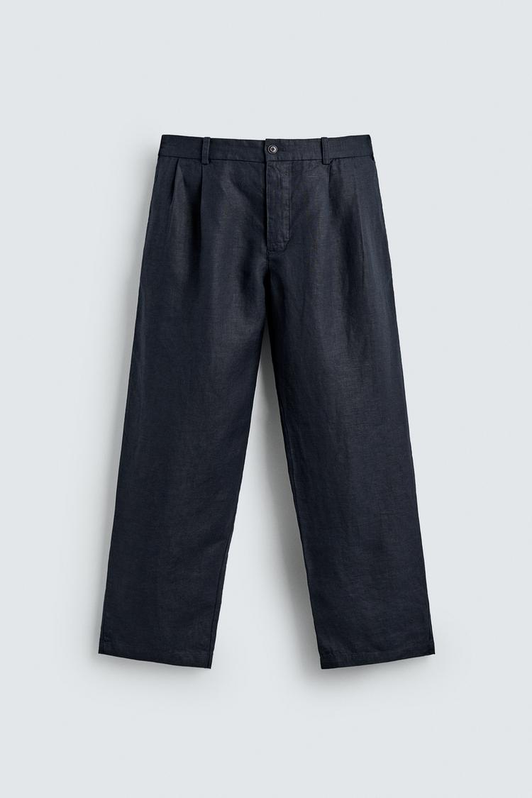 ZARA WIDE-LEG 100% HEMP PLEATED TROUSERS