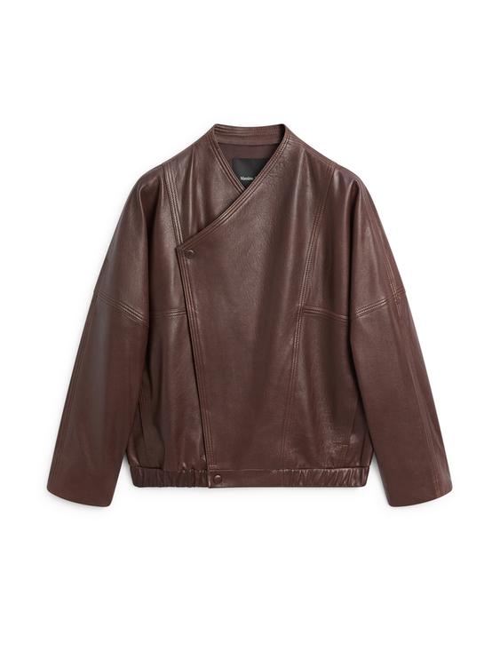 Asymmetric nappa leather bomber jacket