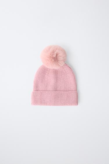 BONNET EN MAILLE POMPON - Rose de Zara