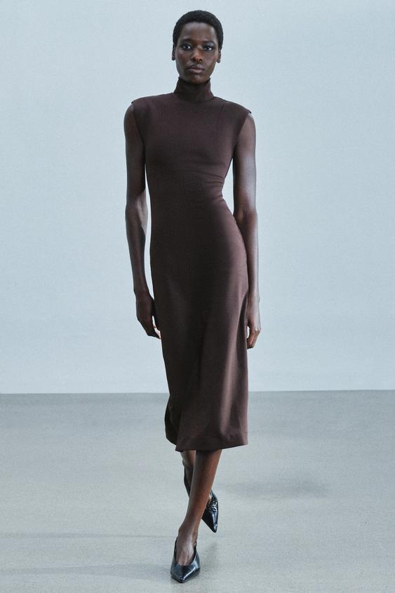 HIGH NECK MIDI DRESS - Brown by Zara - Image 0