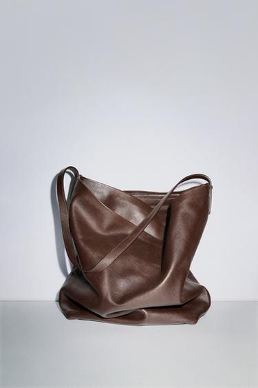 DOUBLE COMPARTMENT LEATHER BUCKET BAG - Burgundy Red by Zara