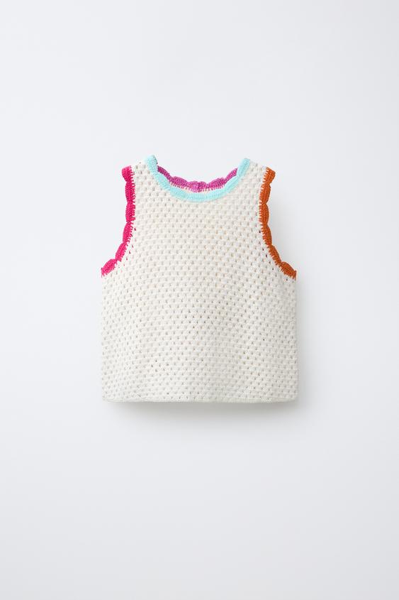 TOP DE CROCHÊ COM CONTRASTES - Cru da Zara - Imagem 0