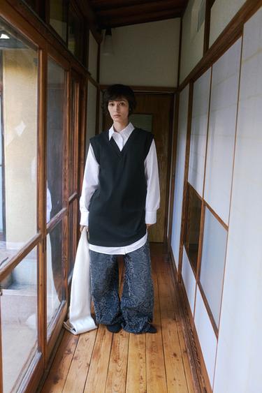 TRF BAGGY ラインストーンデニムパンツダイブルーZaraのTRF BAGGY ラインストーンデニムパンツ - ダイブルー 