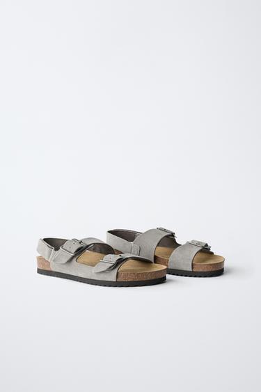 SANDALES À BOUCLES EN CUIR - Gris de Zara - Image 1