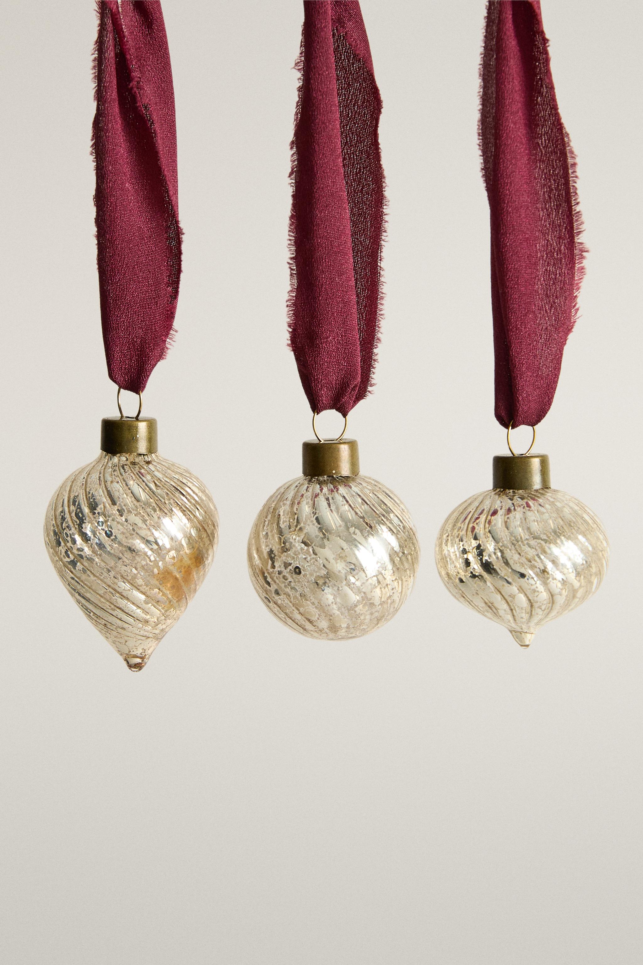 SPIRAL GLASS CHRISTMAS TREE ORNAMENTS (PACK OF 3)