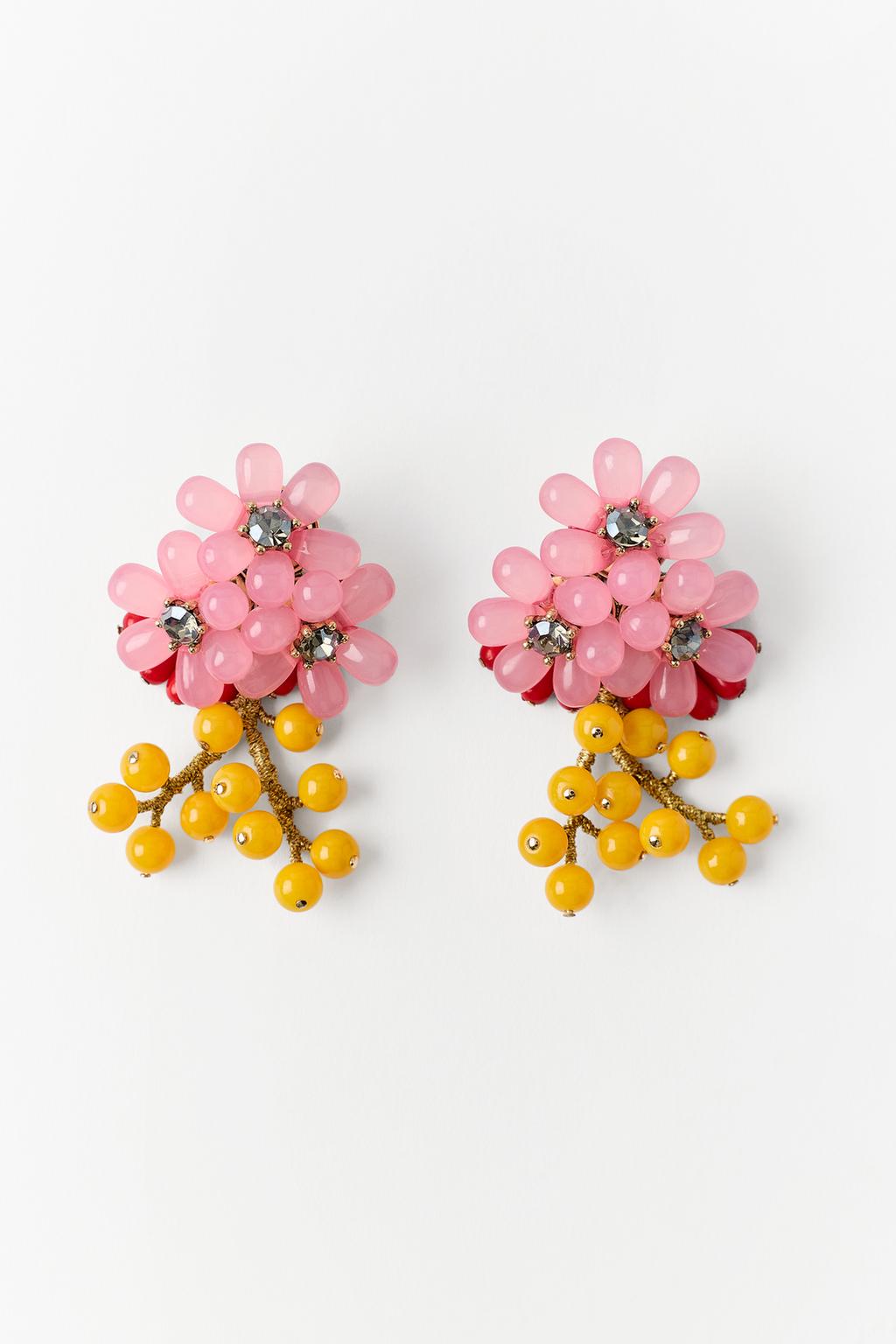 FLOWER BEAD AND GEM EARRINGS