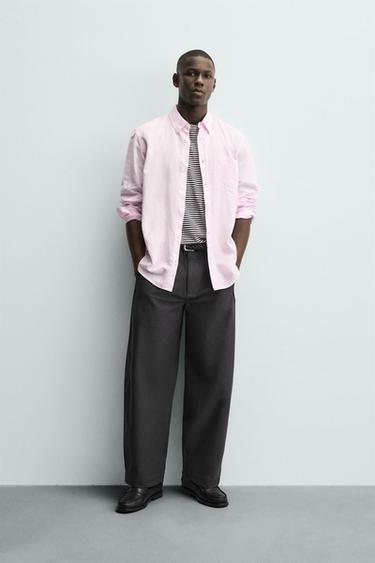 REGULAR FIT LINEN-COTTON SHIRT - Pink by Zara