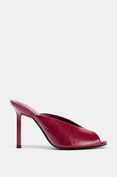 OPEN-TOE HEELED SANDALS - Burgundy Red by Zara - Image 0