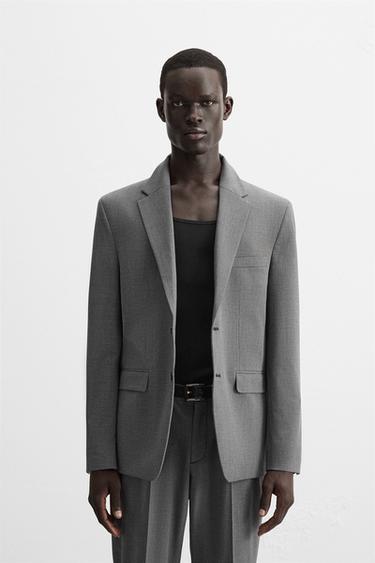 Zara HOUNDSTOOTH TEXTURED BLAZER - Gray