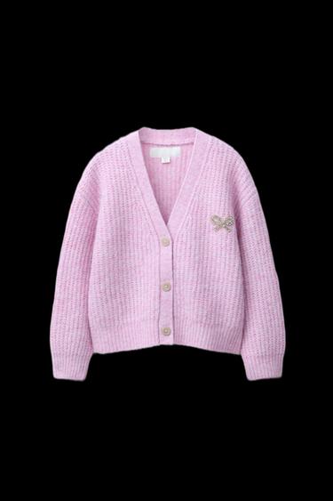 Zara SPARKLY BOW KNIT CARDIGAN - Pink - Image 0