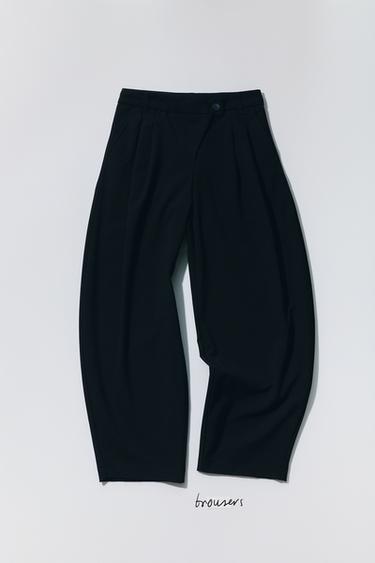 Zara BALLOON TAILORED PANTS - Navy blue