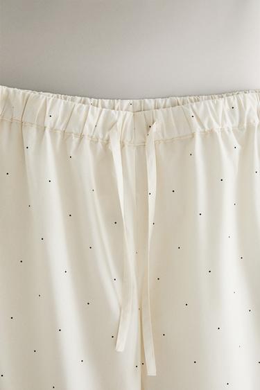PANTALON LONG À POIS - Blanc cassé de Zara - Image 1