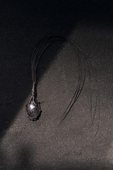 Zara CORD NECKLACE WITH RED PENDANT - Brown