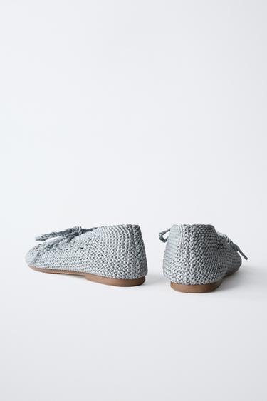 CROCHET BALLET FLATS WITH LACES AND BOW - Blue by Zara - Image 4