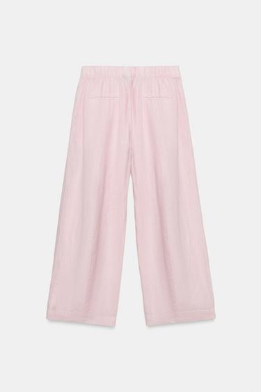 PANTALON BARREL LIN ZW COLLECTION - Mauve clair de Zara - Image 4