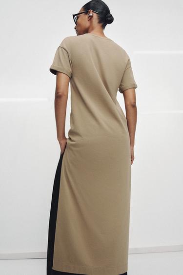 ROBE LONGUE FENDUE - Marron clair de Zara - Image 2