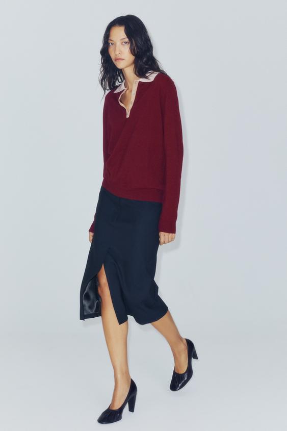 COMBINED KNIT POLO - Burgundy by Zara - Image 0