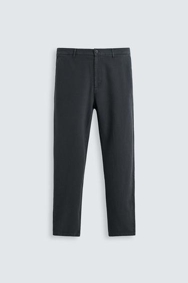 Zara COTTON - LINEN PANTS - Charcoal