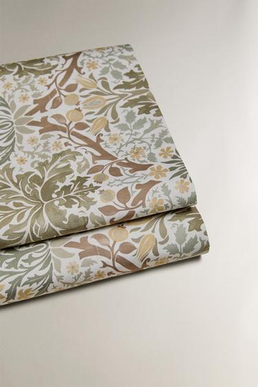 MORRIS & CO. LEAVES COTTON SATEEN FLAT SHEET - Green by Zara - Image 3