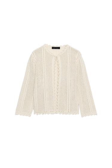 POINTELLE KNIT CARDIGAN - Mid-ecru by Zara