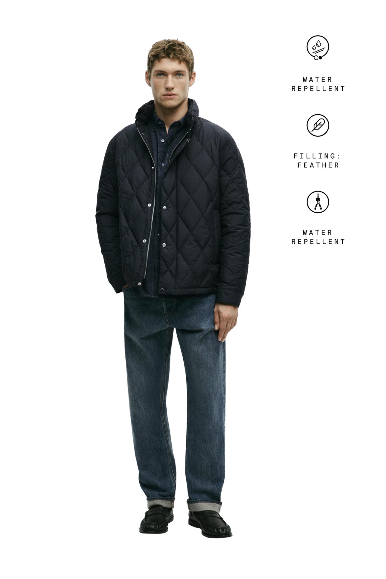 Down jacket with button detail — Blue