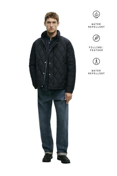 Down jacket with button detail — Blue 1