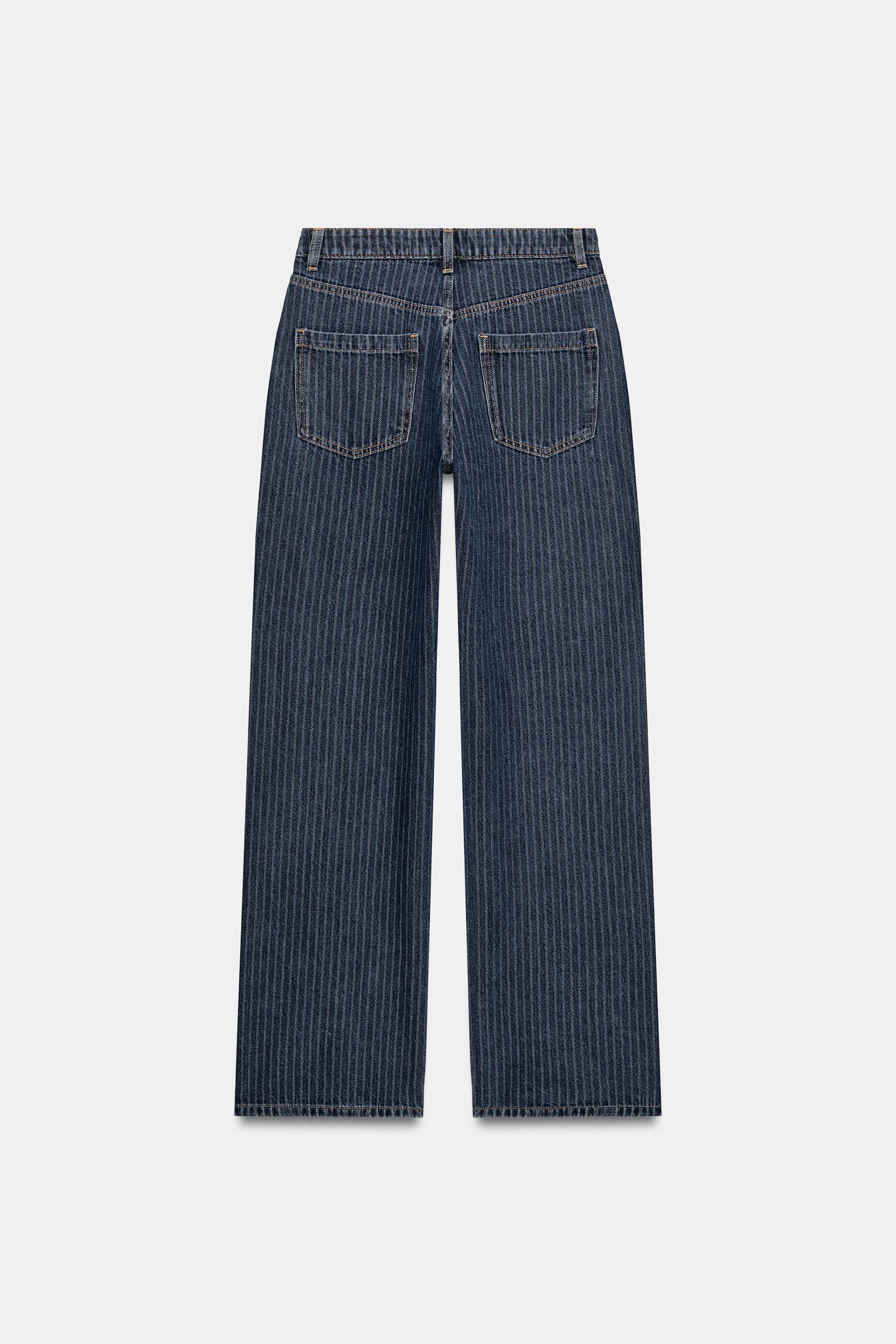 Женские джинсы Zara Z1975 Straight Low-Rise Striped, цвет: Синий — фото 8