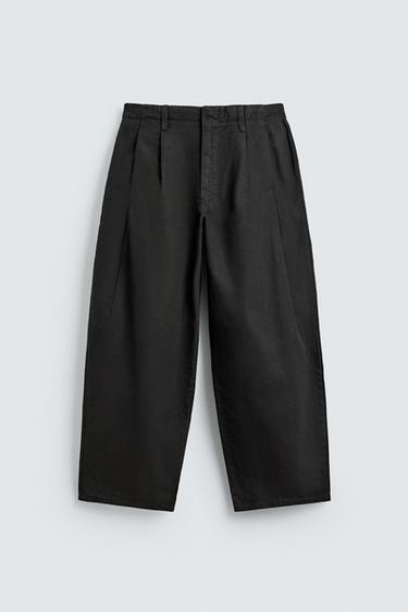 WIDE-LEG PLEATED TROUSERS - Brown by Zara
