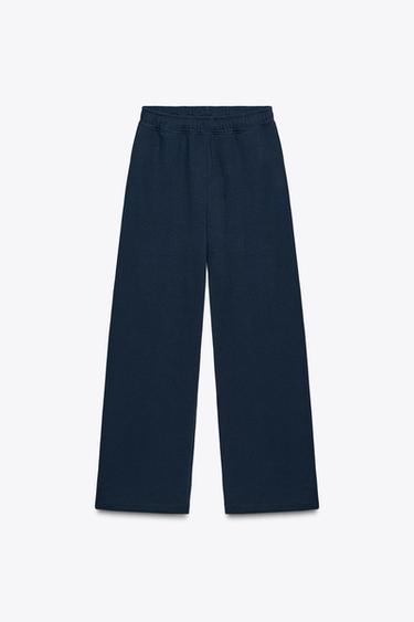Zara STRAIGHT BASIC PLUSH PANTS - Navy blue