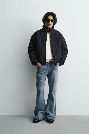 EMBROIDERED STRIPED DENIM JACKET - Blue by Zara