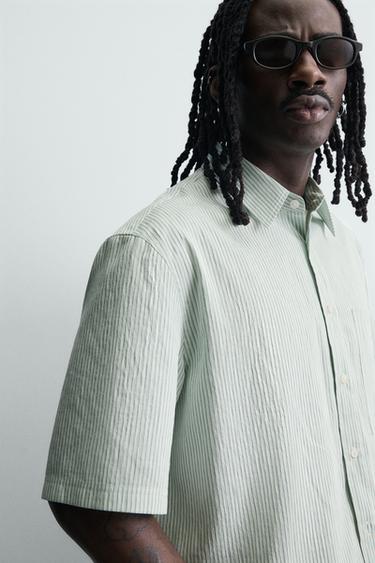 CROPPED FIT CHECK SHIRT - Green stripe by Zara - Image 4