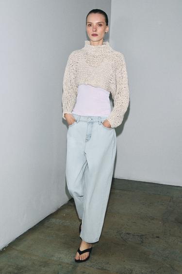 جينز ZW COLLECTION TAPERED خصر متوسط - أزرق فاتح الخاص بـ Zara