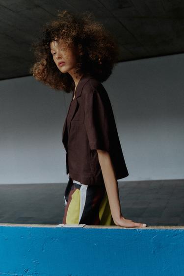 VESTE MANCHES COURTES AVEC LIN - Marron de Zara - Image 2