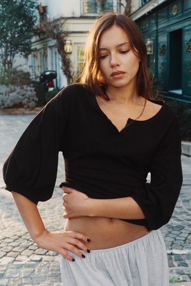 Zara PANTALONE CROP SA PUFNOM – sivi lapor