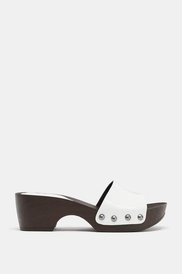 Zara PATENT FINISH WEDGE SANDALS - white - Image 0