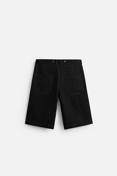BAGGY FIT DENIM BERMUDA SHORTS WITH STITCHING - Black by Zara - Image 6